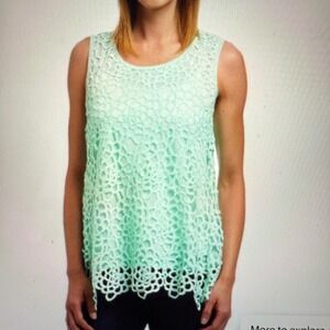 Simply Irresistible Mint Green Crochet Lace Sleeveless Split Back Tunic Top M